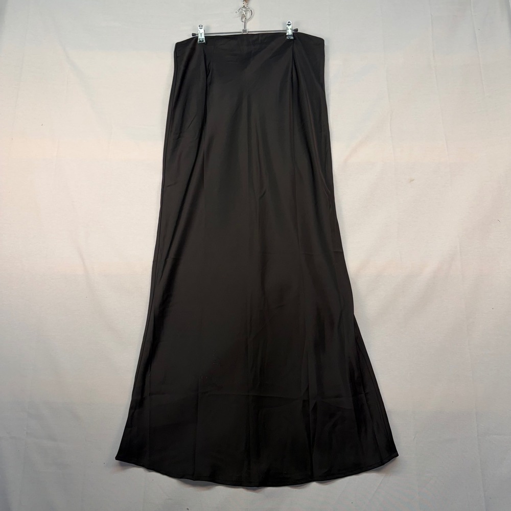 Princess Polly Joder Maxi Skirt Black Satin Side Zip US 12 NEW